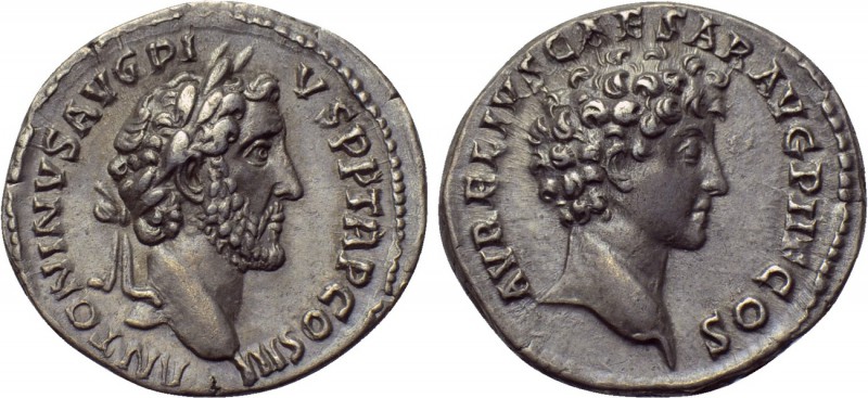 ANTONINUS PIUS with MARCUS AURELIUS as Caesar (138-161). Denarius. Rome. 

Obv...