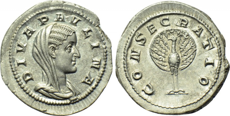DIVA PAULINA (Died before 236). Denarius. Rome. 

Obv: DIVA PAVLINA. 
Veiled ...