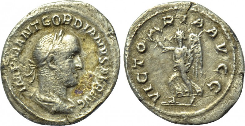 GORDIAN II (238). Denarius. Rome. 

Obv: IMP M ANT GORDIANVS AFR AVG. 
Laurea...