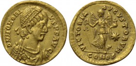 HONORIUS (393-423). GOLD Tremissis. Constantinople.
