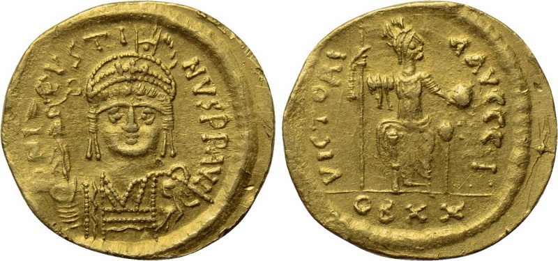 JUSTIN II (565-578). GOLD Solidus. Constantinople. Light weight issue of 20 sili...