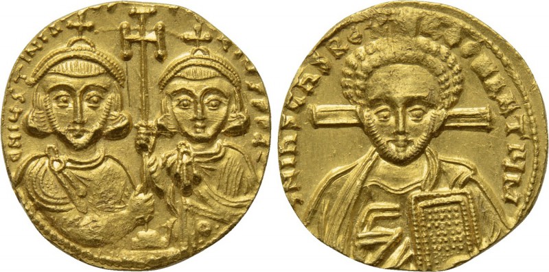JUSTINIAN II with TIBERIUS (Second reign, 705-711). GOLD Solidus. Constantinople...