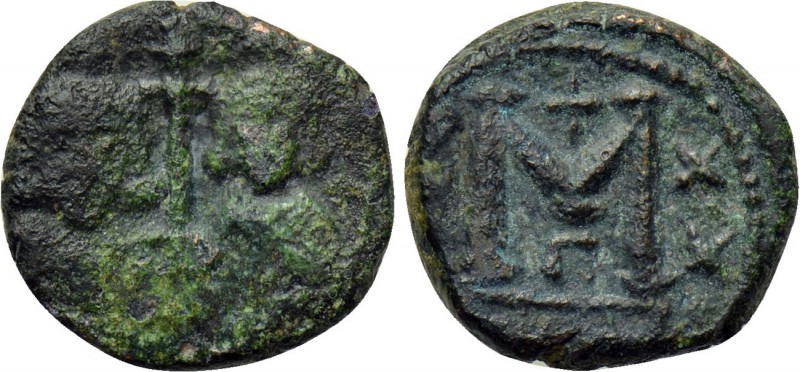 JUSTINIAN II with TIBERIUS (705-711). Follis. Constantinople. 

Obv: D N IЧSTI...