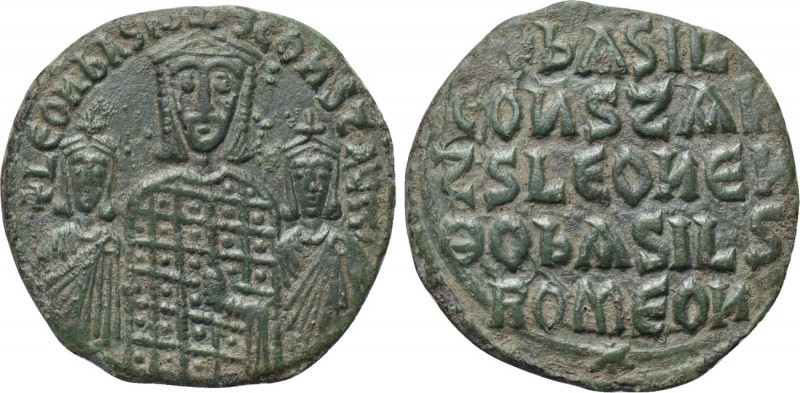 BASIL I the MACEDONIAN, with LEO VI and CONSTANTINE (867-886). Follis. Constanti...