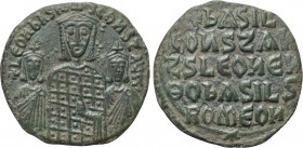 BASIL I the MACEDONIAN, with LEO VI and CONSTANTINE (867-886). Follis. Constantinople.