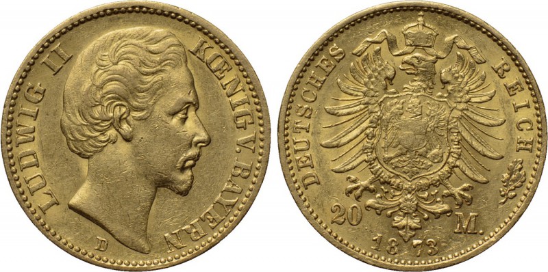 GERMANY. Bayern. Ludwig II (1864-1886). GOLD 20 Mark (1873-D). München. 

Obv:...