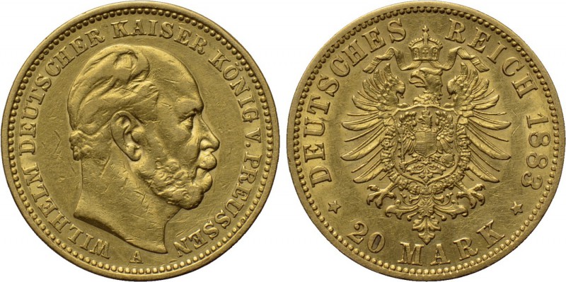 GERMANY. Preußen. Wilhelm I (1861-1888). GOLD 20 Mark (1883-A). Berlin. 

Obv:...