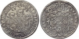 GERMANY. Sachsen (Albertiner). Christian II with Johann Georg I and August (1591-1611). Reichstaler (1593-HB). Dresden.
