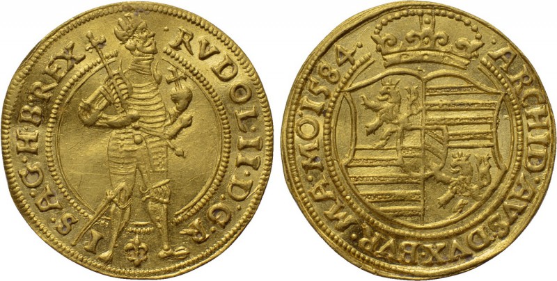 HOLY ROMAN EMPIRE. Rudolf II (1576-1612). GOLD Dukat (1584). Praha (Prague). 
...