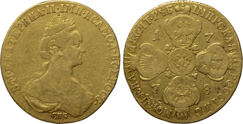 RUSSIA. Catherine II the Great (1762-1796). GOLD 10 Roubles (1778-СПБ). St. Pete...