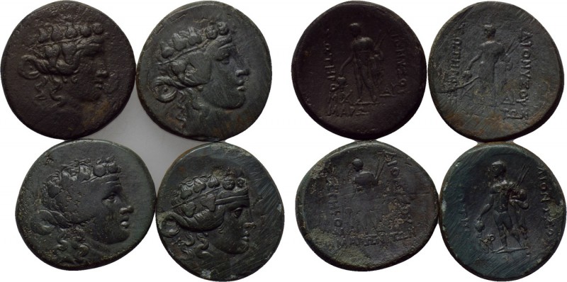 4 Greek Bronze Coins of Maroneia. 

Obv: .
Rev: .

. 

Condition: See pic...