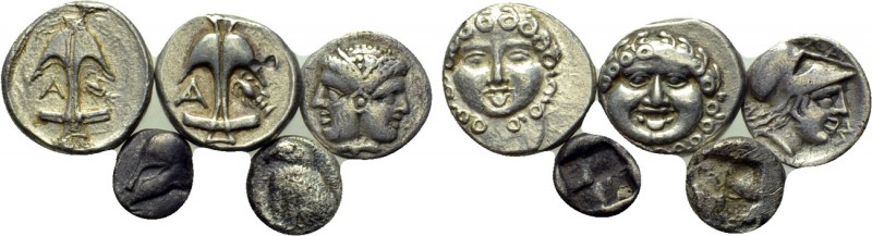 5 Greek coins. 

Obv: .
Rev: .

. 

Condition: See picture.

Weight: g....