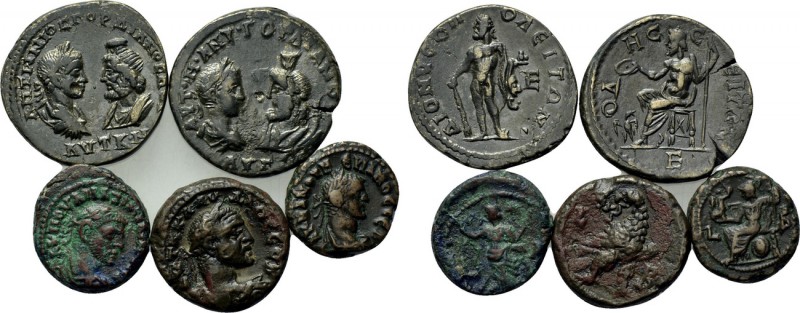 5 Roman provincial coins. 

Obv: .
Rev: .

. 

Condition: See picture.
...
