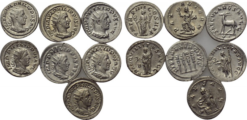 7 antoniniani of Philip I and Philip II. 

Obv: .
Rev: .

. 

Condition: ...