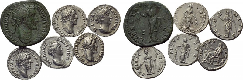 6 coins of Antoninus Pius and Faustina I. 

Obv: .
Rev: .

. 

Condition:...