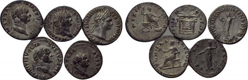 5 Flavian denari. 

Obv: .
Rev: .

. 

Condition: See picture.

Weight:...