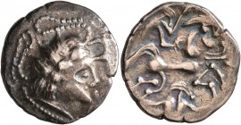 CELTIC, Northwest Gaul. Namnetes. Late 2nd to mid 1st century BC. Stater (Gold, 21 mm, 6.56 g, 8 h), 'a l'hippophore - à la croix' type. Celticized he...