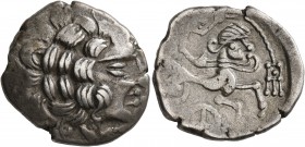CELTIC, Northwest Gaul. Redones. Circa 60-50 BC. Stater (Silver, 22 mm, 6.61 g, 5 h), 'au profil imberbe' type. Celticized laureate head of Apollo to ...