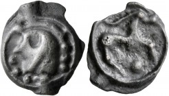 CELTIC, Northwest Gaul. Senones. Circa 100-60 BC. Cast unit (Potin, 17 mm, 3.03 g, 9 h), 'au cheval à la longue oreille' type. Stylized head to left, ...