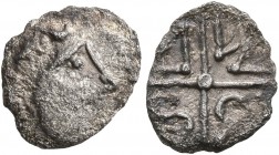 CELTIC, Central Gaul. Sequani. 1st century BC. Obol (Silver, 10 mm, 0.44 g), imitating Massalia. Male head to right. Rev. Cross; in quarters, M-A-S-O....