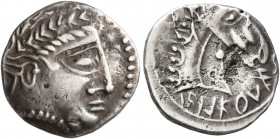 CELTIC, Southern Gaul. Allobroges. Circa 120-107 BC. Drachm (Silver, 15 mm, 2.51 g, 12 h), 'au buste de cheval' type. Laureate male head to right. Rev...