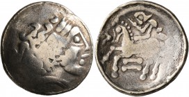 CELTIC, Central Europe. Helvetii. Late 2nd to early first century BC. Scyphate Stater (Electrum, 22 mm, 6.98 g, 1 h). Celticized laureate head of Apol...