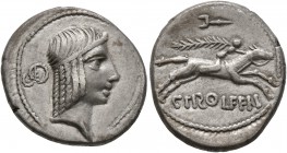 CELTIC, Middle Danube. Eravisci. Mid to late 1st century BC. Denarius (Silver, 18 mm, 3.90 g, 2 h), imitating a denarius of C. Piso L.f. Frugi of 61 ....