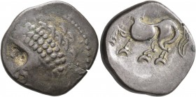 CELTIC, Middle Danube. Uncertain tribe. 2nd-1st centuries BC. Tetradrachm (Silver, 24 mm, 10.11 g, 7 h), 'Samobor A' type. Head of Apollo to left, wea...