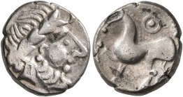 CELTIC, Middle Danube. Uncertain tribe. 2nd-1st centuries BC. Drachm (Silver, 14 mm, 2.41 g, 12 h), 'Kugelwange' type. Laureate head of Zeus to right....