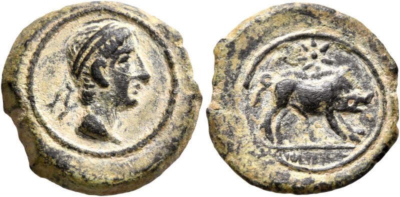SPAIN. Castulo. Late 2nd century BC. Quadrans (Bronze, 17 mm, 3.22 g, 7 h). Diad...