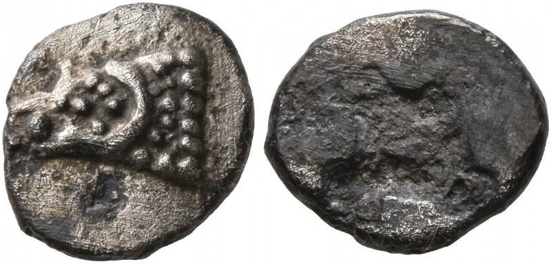 SPAIN. Emporion. Circa 470-460 BC. Hemiobol (Silver, 9 mm, 0.60 g). Head of a ra...