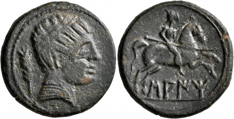 SPAIN. Saiti. Circa 200-150 BC. Unit (Bronze, 27 mm, 12.54 g, 10 h). Male head t...