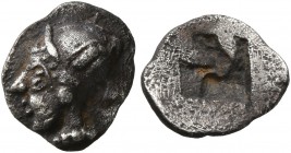 GAUL. Massalia. Circa 500-475 BC. Hemiobol (Silver, 8 mm, 0.49 g), Milesian standard. Head of a nymph to left, wearing sakkos adorned with a central b...
