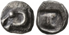 GAUL. Massalia. Circa 500-475 BC. Hemiobol (Silver, 7 mm, 0.51 g), Milesian standard. Head of a ram to left. Rev. Rough incuse square. Auriol Group Qd...