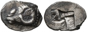 GAUL. Massalia. Circa 500-475 BC. Hemiobol (Silver, 9 mm, 0.49 g), Milesian standard. Head of a ram to left. Rev. Rough incuse square. Auriol Group Qd...