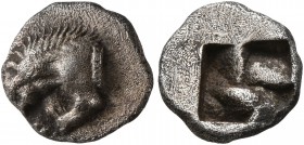GAUL. Massalia. Circa 500-475 BC. 3/4 Obol (Silver, 9 mm, 0.83 g), Milesian standard. Forepart of a lion to left, devouring prey. Rev. Rough incuse sq...