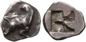 GAUL. Massalia. Circa 500-475 BC. Hemiobol (Silver, 8 mm, 0.59 g), Milesian standard. Forepart of a winged boar to left. Rev. Rough incuse square. Aur...