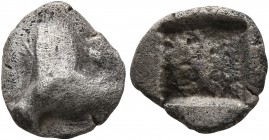 GAUL. Massalia. Circa 500-475 BC. Obol (Silver, 9 mm, 0.85 g). Uncertain tripartite design (forepart of a winged boar to left?). Rev. Incuse square. A...