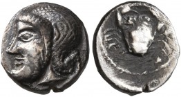 GAUL. Massalia. Circa 460-450 BC. Obol (?) (Silver, 9 mm, 0.81 g, 1 h). Archaic head of Apollo to left. Rev. Crab. LT 510. Maurel 203. Beautifully ton...