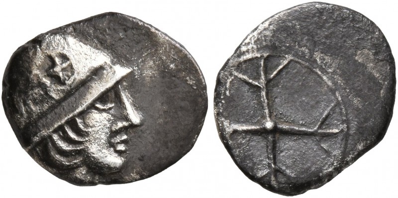 GAUL. Massalia. Circa 450-410 BC. Obol (Silver, 11 mm, 0.79 g). Male head with l...
