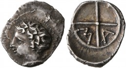 GAUL. Massalia. Circa 220-150 BC. Obol (Silver, 12 mm, 0.60 g). Bare head of Apollo to left. Rev. M-A within wheel of four spokes. Depeyrot 58. Maurel...