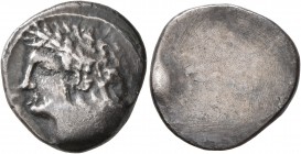 ETRURIA. Populonia. Circa 300-250 BC. 10 Asses (Silver, 18 mm, 4.02 g). Laureate head of Aplu to left; behind, [X] (mark of value. Rev. Blank. EC Grou...