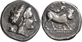 CAMPANIA. Neapolis. Circa 300-275 BC. Didrachm or Nomos (Subaeratus, 21 mm, 6.30 g, 5 h), a contemporary plated imitation. Diademed head of a nymph to...