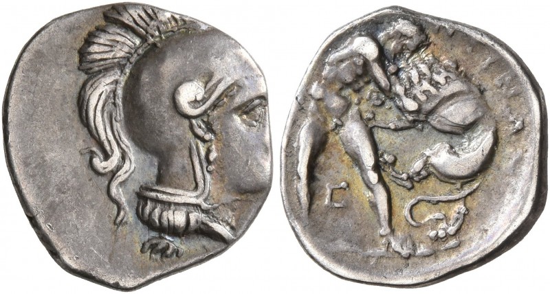 CALABRIA. Tarentum. Circa 325-280 BC. Diobol (Silver, 13 mm, 1.05 g, 6 h). Head ...