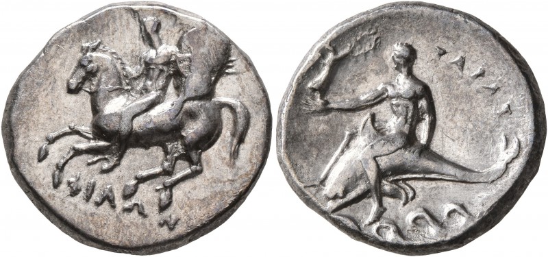 CALABRIA. Tarentum. Circa 280-272 BC. Didrachm or Nomos (Silver, 21 mm, 7.80 g, ...