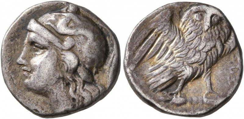 CALABRIA. Tarentum. Circa 280-272 BC. Drachm (Silver, 16 mm, 3.02 g, 5 h). Head ...
