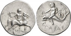 CALABRIA. Tarentum. Punic occupation, circa 212-209 BC. Half Shekel (Silver, 20 mm, 3.94 g, 1 h), Sokannas, magistrate. ΣΩKANNAΣ Warrior on horseback ...