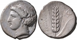 LUCANIA. Metapontion. Circa 400-340 BC. Didrachm or Nomos (Silver, 21 mm, 7.57 g, 7 h). Head of Demeter to left. Rev. METAΠΟNTIΩN Barley ear with leaf...