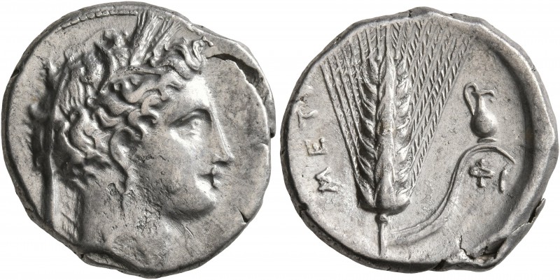 LUCANIA. Metapontion. Circa 340-330 BC. Didrachm or Nomos (Silver, 21 mm, 7.81 g...