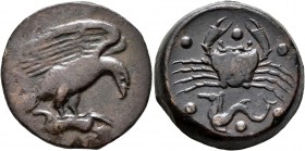 SICILY. Akragas. Circa 415-406 BC. Hemilitron (Bronze, 26 mm, 14.03 g, 11 h). Eagle standing right with dead hare in its talons. Rev. Crab; below, hip...